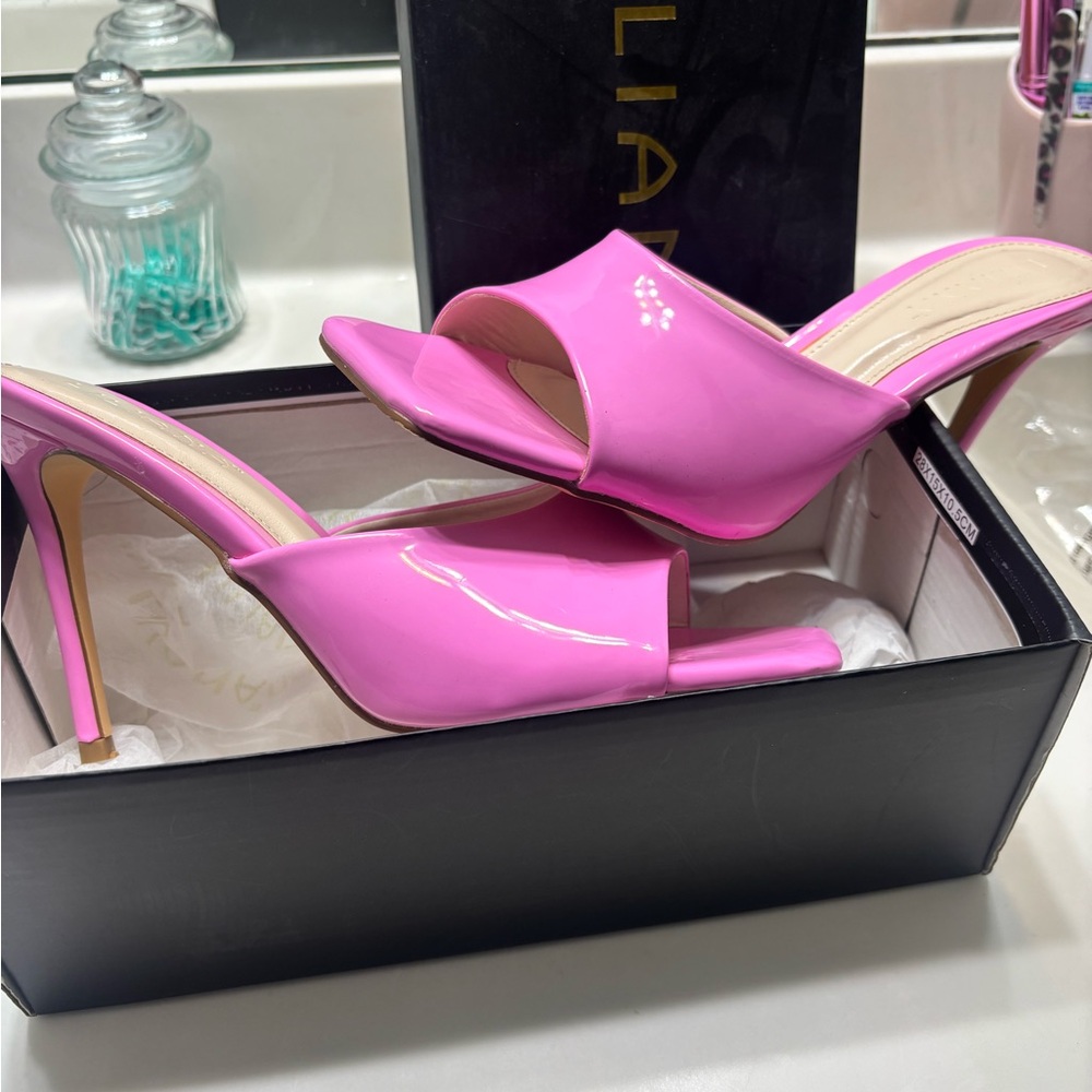 Liliana Hot Pink Patent Open-Toe Stiletto Mules
